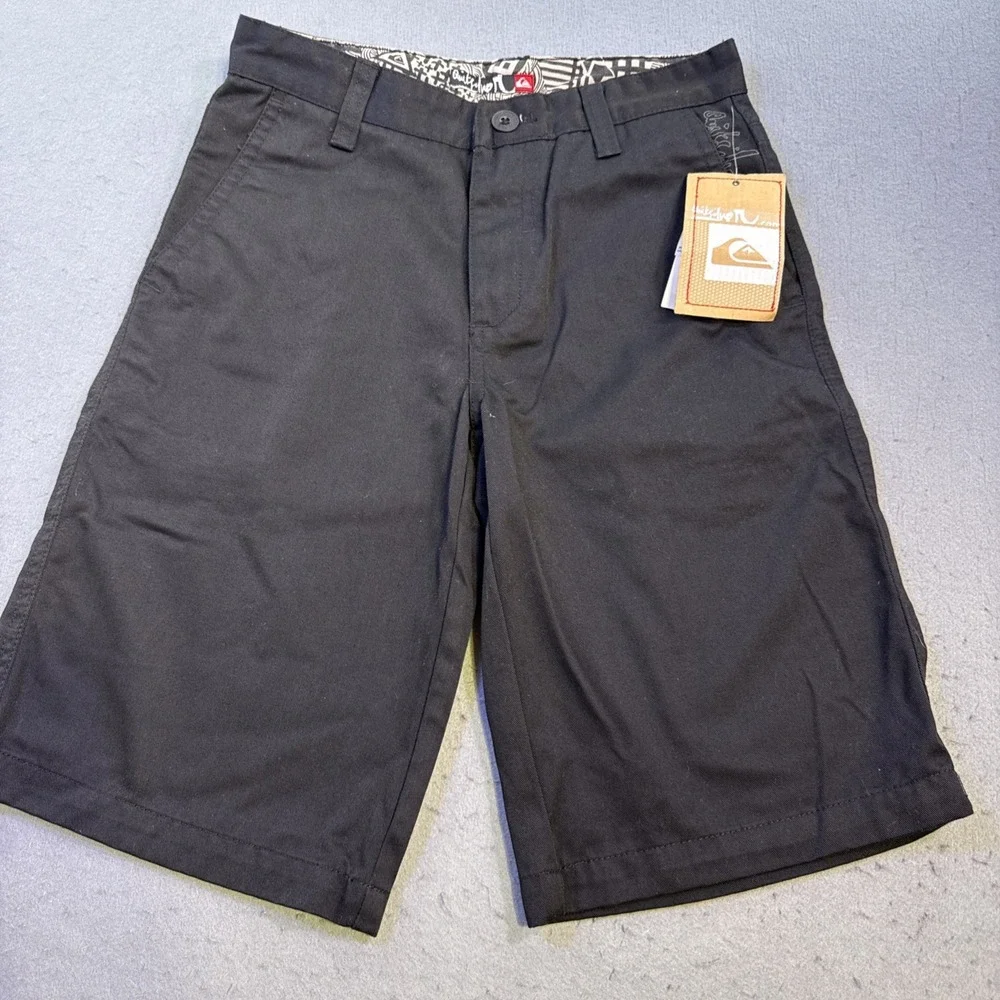 Quicksilver Shorts Men 27 Black Flat Front Chinos Canvas Beach Surfer Casual NWT